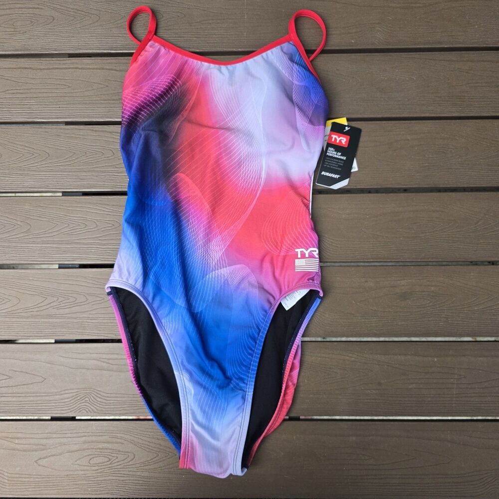 TYR Women's Durafast Elite Unwaver Red/white/blue Trinityfit Swimsuit Sz 34 New